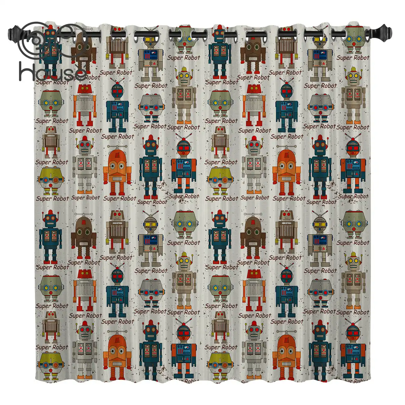 Cocohouse Robot Animation Wallpaper Cartoon Room Curtains Large Window Living Room Curtain Rod Bathroom Curtains Kitchen Indoor Aliexpress