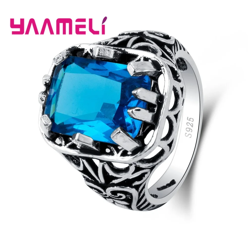 

YAAMELI New Arrival JEWELS Luxury Princess Cut Blue Zircon Wedding Ring with Micro Paved Clear White CZ Fashion Rings for Women