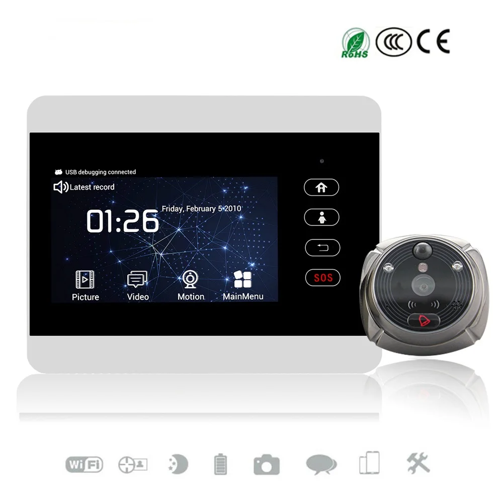 

iHome5 4in Screen WiFi Video Call GSM Peephole 1080P Camera Intercom System Doorbell Wireless Viewer Doorphone SMS Motion Alarm