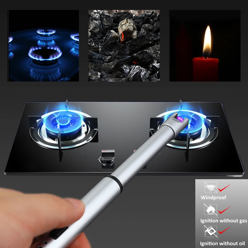 Электрическая дуговая зажигалка кухонная USB перезаряжаемая длинная вращающаяся