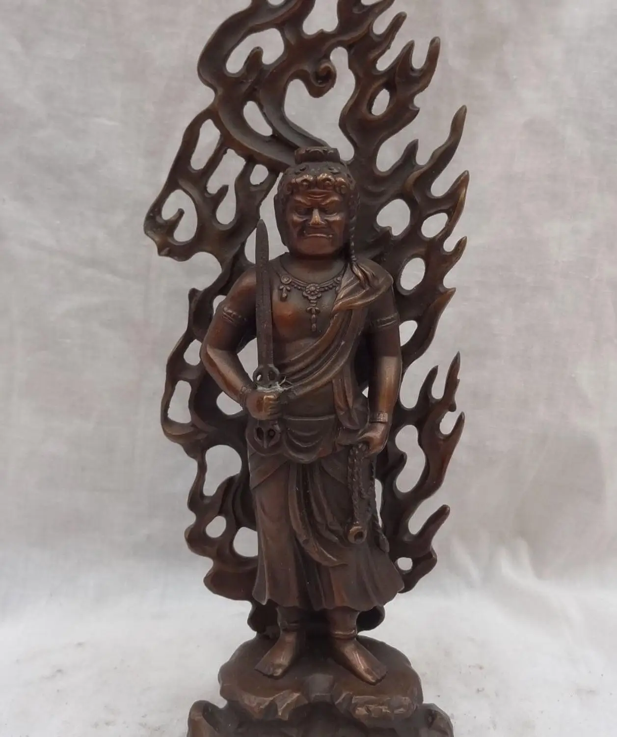 free shipping 8" Tibet Buddhist Bronze Stand Japanese Fudo Myo O