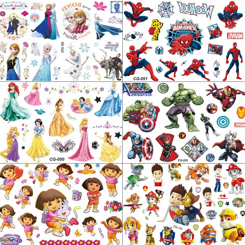 

Waterproof Cartoon Flash Temporary Tattoos Paper Dog Team Hulk For Boys Girls Princess Tatoo Kids Arm Hand Fake Tattoo Stickers