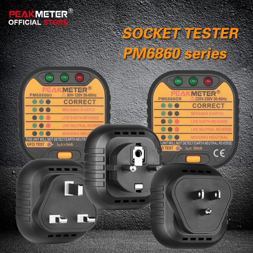 Official PEAKMETER PM6860 series Socket Tester 110v/220V with GFCI RCD test Automatic