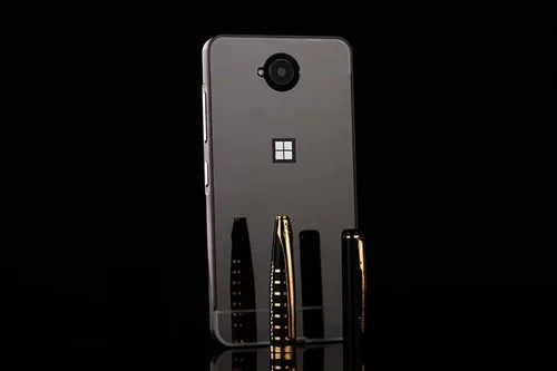 Для Microsoft Lumia 550 чехол Гибридный алюминиевый бампер + зеркальная акриловая задняя
