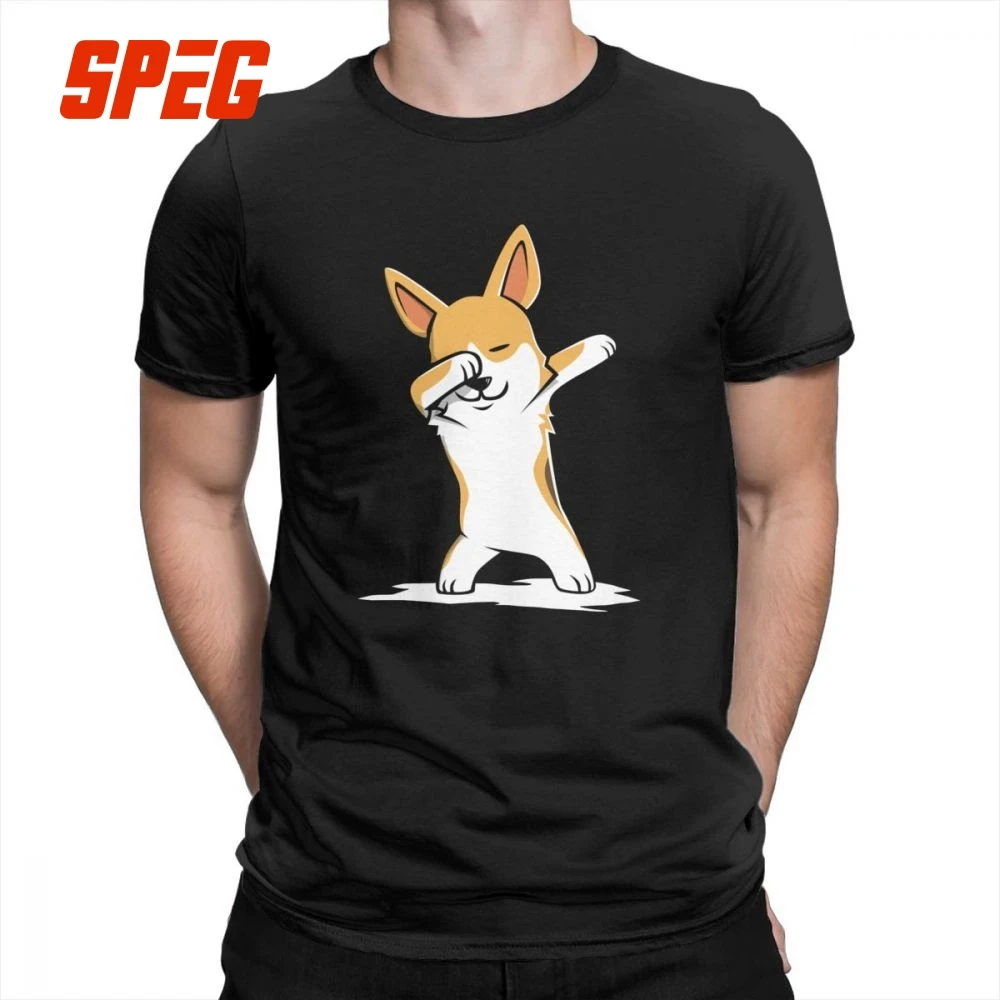 

Dabbing Corgi Funny T-Shirt Man Short Sleeve Simple Style Dog Tees Round Neck Cotton Tops Graphic T Shirt