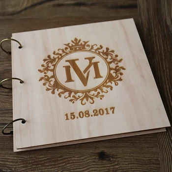 

Rustic guest book Wedding guestbook Custom Engraved Wooden guest book Monogram Laurel Leaves Wedding guest book Unique guest boo