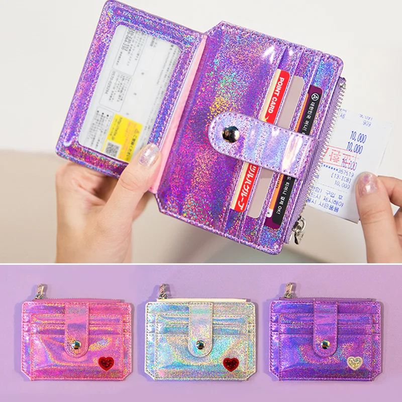 Card Holder Babysbreath Laser Shining Card Bag Girls Driver's License Bag Heart Hasp ID Credit Card