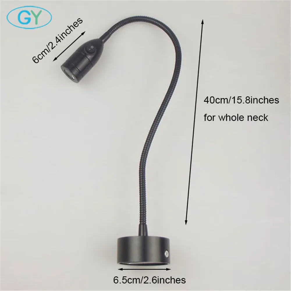 black Flexible Hose 3W LED Modern Wall Lamp with switch led Lamp Bedside Reading Light Study Painting Wall Lighting