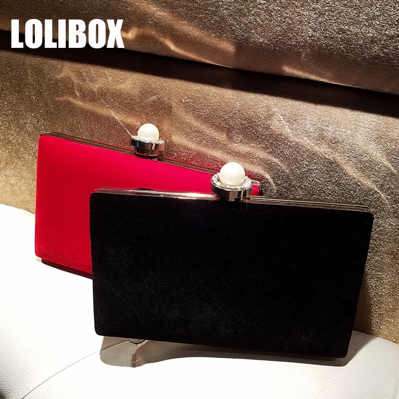 

LOLIBOX Clutches Women Pearl Rhinestones Velour Women Evening Clutch Bags Messenger Bags Party Day Clutches Dress Casual Bag