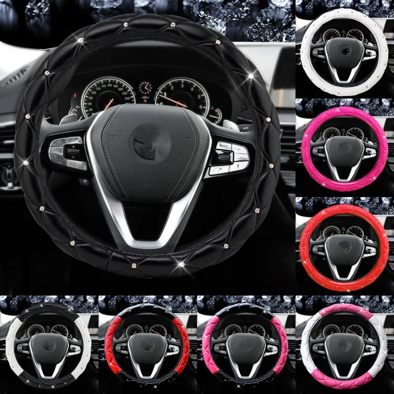 Мода 38 см Алмазная искусственная кожа Stering-wheel Автомобильный руль крышка Bling