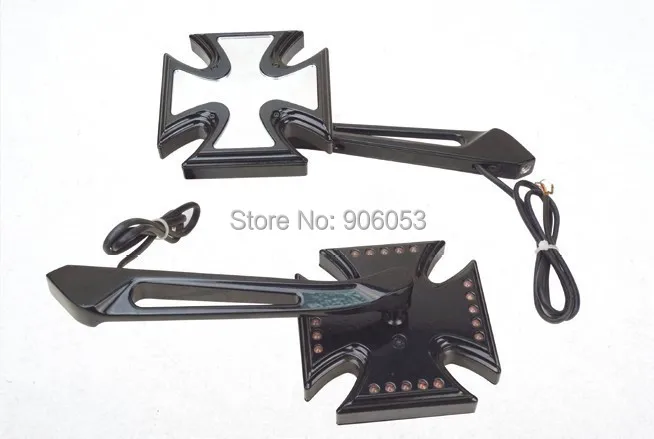 

motorcycle parts Black Custom LED turn siganl integrated mirror fit