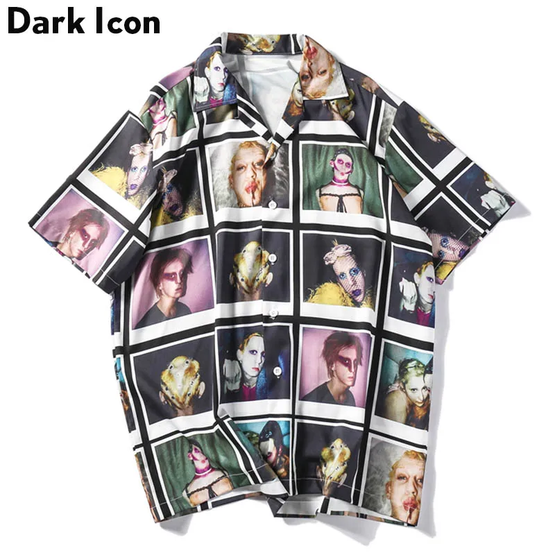 Мужская винтажная рубашка Dark Icon летняя с коротким рукавом и 3D принтом уличные