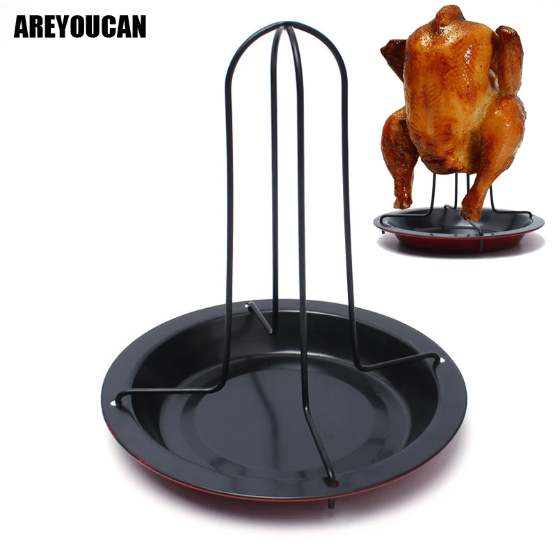 Chicken Holder Pan BBQ Roaster Rack Stainless Steel Upright Beer Silver
