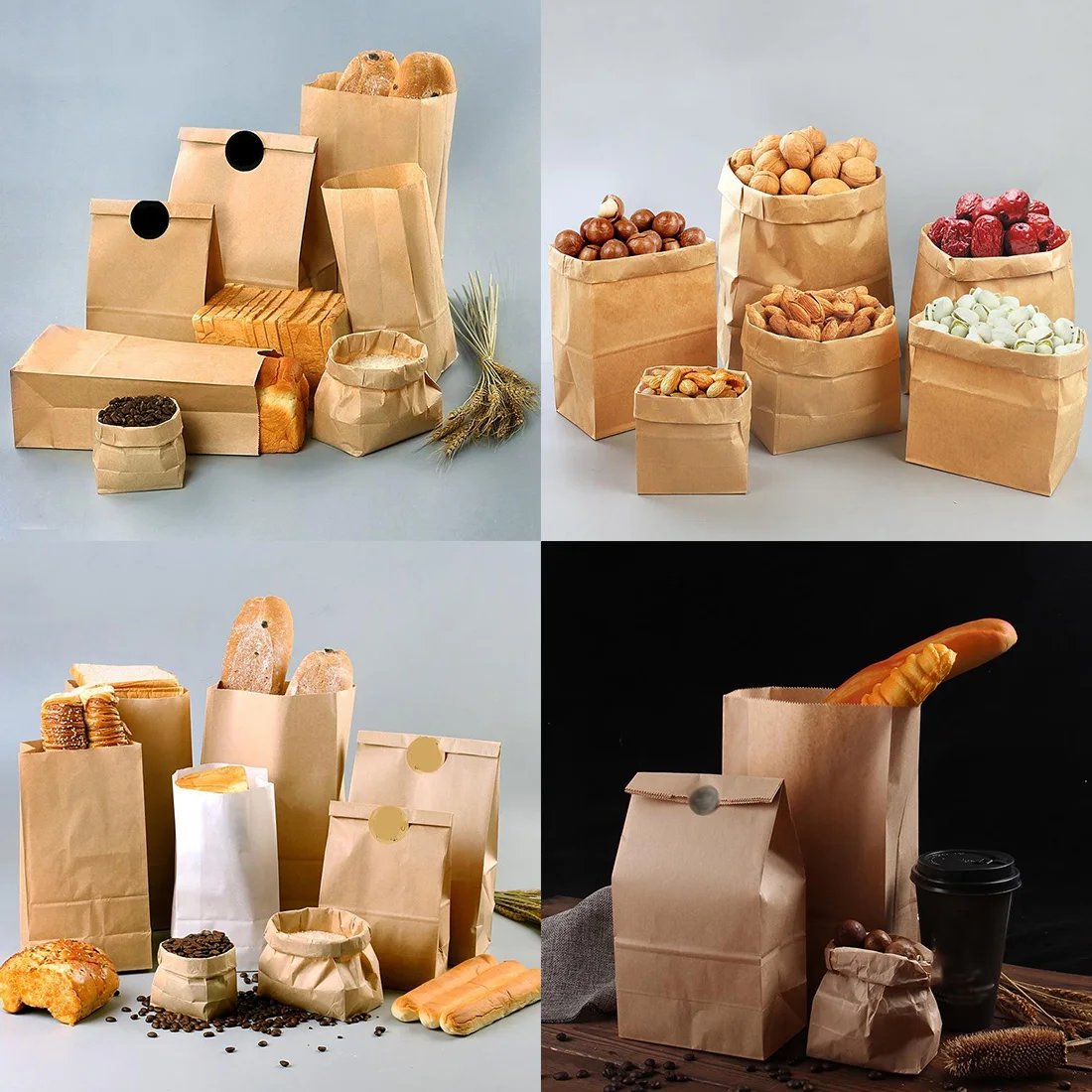 

10pcs Brown Kraft Paper Gift Candy Bags Wedding Packaging Bag Recyclable Food Bread Party Shopping Bags For Boutique Zip Lock