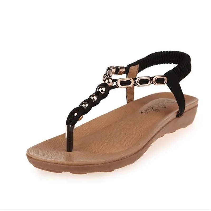 

POADISFOO new 2017 Summer Bohemian beaded Chain Casual Soft  flat sandals female toe Roman shoes For Women .HYKL-8801