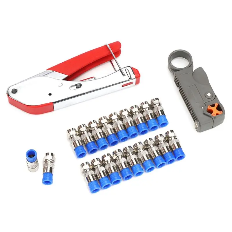 Синий Hand Compression Crimping Tool Crushing Clamp With Wire Stripping Plier 20Pcs Clamping Connector Extrusion Equipment Kits - Цвет: Синий