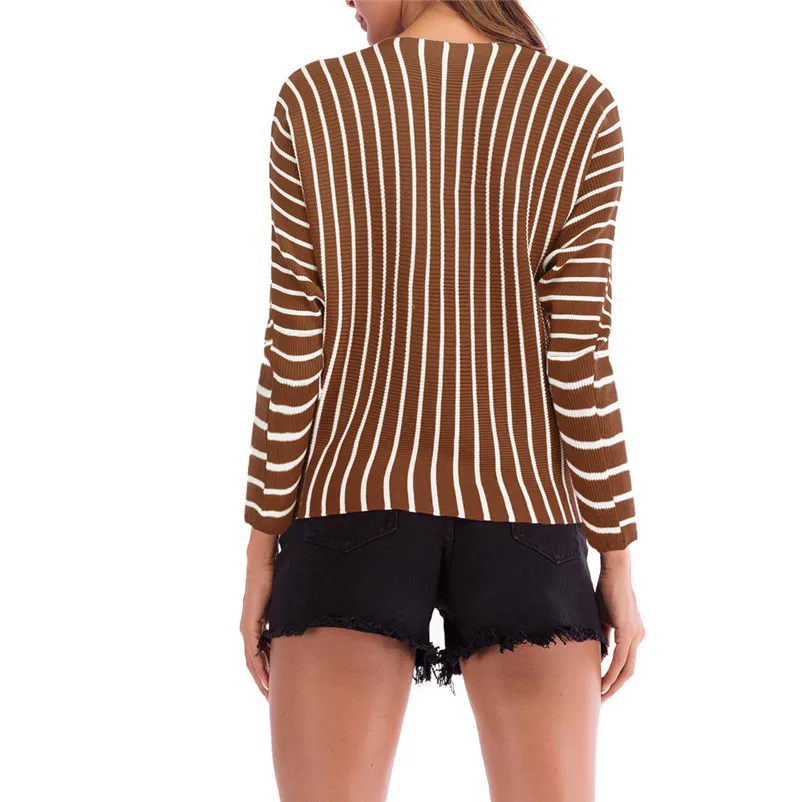 HOT sell sweaters fashion 2018 women Striped O Neck Long Sleeve Knitted Sweater Jumper Pullover Top Blouse Invierno O09#N (3)