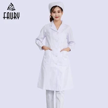 Для женщин с длинными рукавами белая пальто врач-медсестра больница медицинская форма лаборатории Красота салон Drugshop костюм воротник Спецодежда