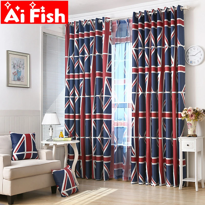 

Koeran Style Eco-friendly Insulation Shading Fabric Classic British Models Flag Panel window curtains for living room AP333-30