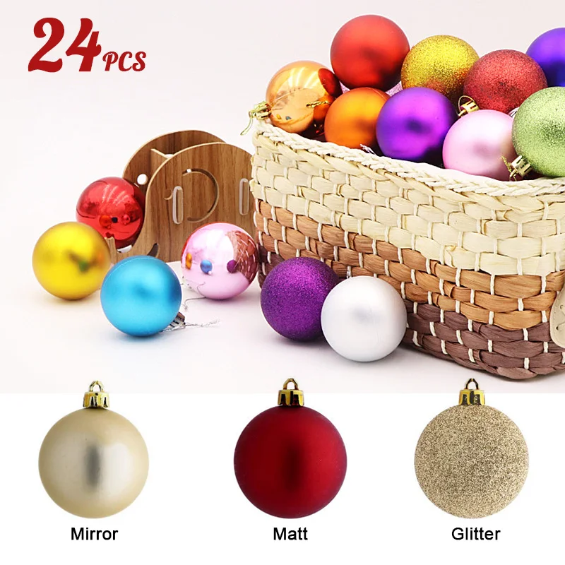 

24Pcs 6CM Christmas Ball Opnaments Shatterproof Christmas Tree Baubles Decorations Kid Toys Gift for home New Year Gift