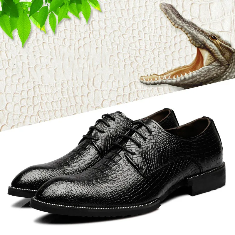 

Dress casual shoes 2019 new leather retro pointed crocodile pattern with increased men's shoes