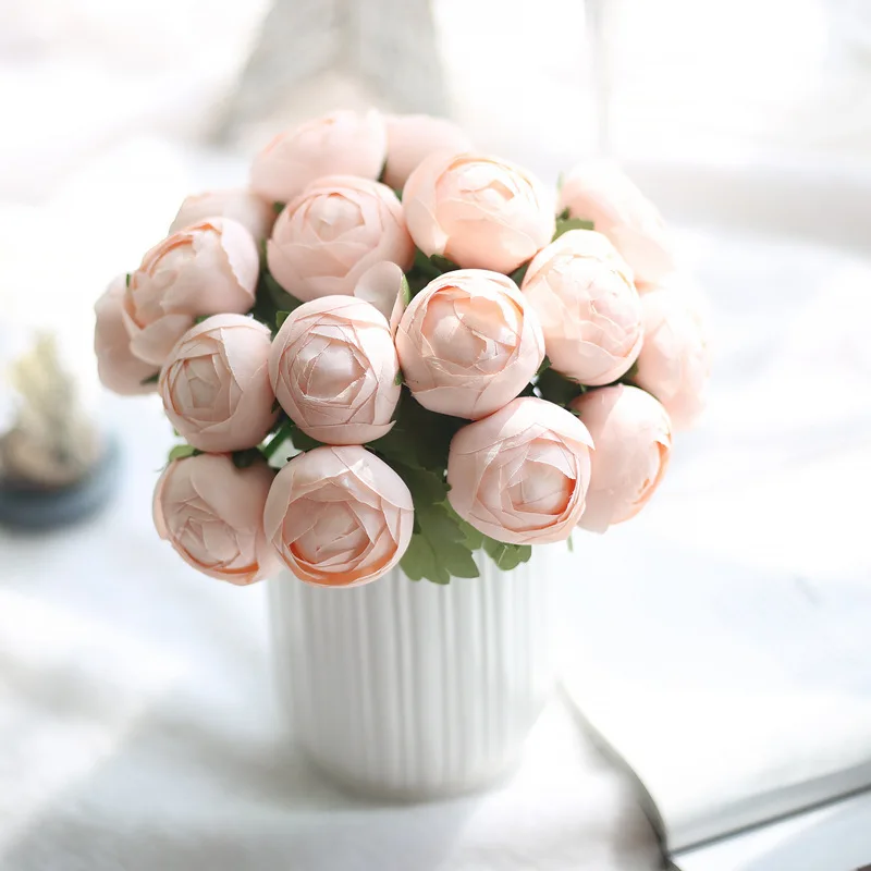 1 Bunch 7 Heads Cheap Artificial Flower High Quality Fake Round Rose Bouquet Flower For Wedding Home Party Decor Candy 4 Colors