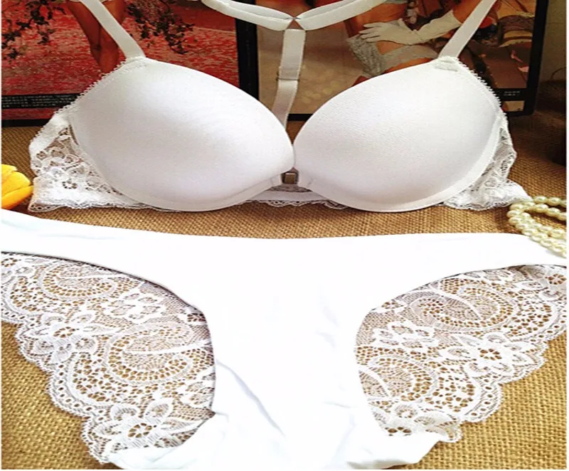 sheer bra and panty sets 2017 Fashion Sexy Front Closure Push Up A/B cup Seamless Bra Embroidery Floral Lace Racer Back Racerback Bras Underwear Sets bra and knicker sets cheap