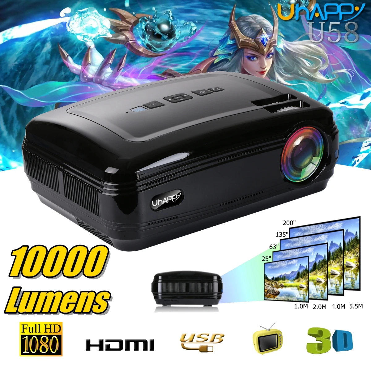 10000 Lumens 1080P 3D LED Home Cinema Theater Projector TV/AV/VGA/HD Multimedia Beamer 10000 Lumens 1080P 3D LED Home Cinema Theater Projector TV/AV/VGA/HD Multimedia Beamer