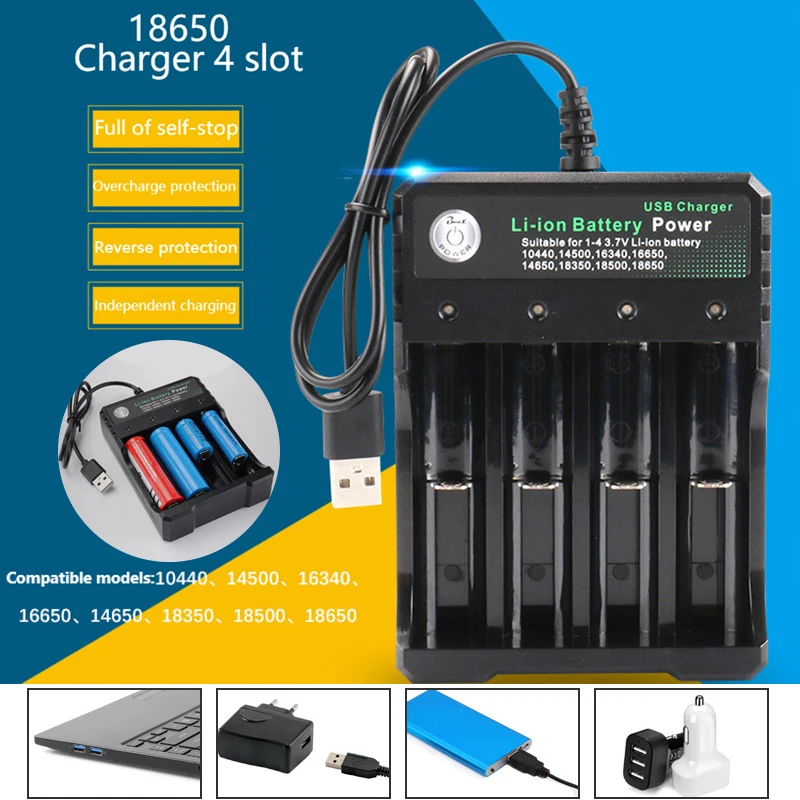 

Portable 3.7V 18650 Charger Li-ion Battery USB Independent Charging Electronic Cigarette 18350 16340 14500 Battery Charger