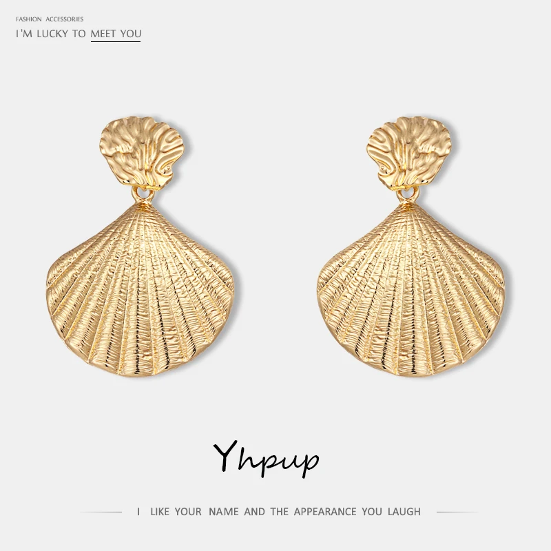 

Yhpup Fashion Vintage Zinc Alloy Shell Geometric Dangle Drop Earrings Gold Silver Brincos Women Party pendientes mujer moda 2019