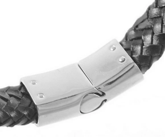 GOKADIMA черная натуральная кожа и браслет для ювелирных изделий из нержавеющей стали Магнит Застежка Браслет, 11 мм ширина WL017