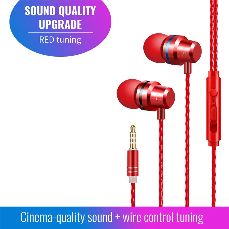 9D наушники-вкладыши с глубоким басом 3,5 мм Проводные спортивные наушники для samsung Xiaomi huawei fone de ouvido auriculares проводное управление - Цвет: Red