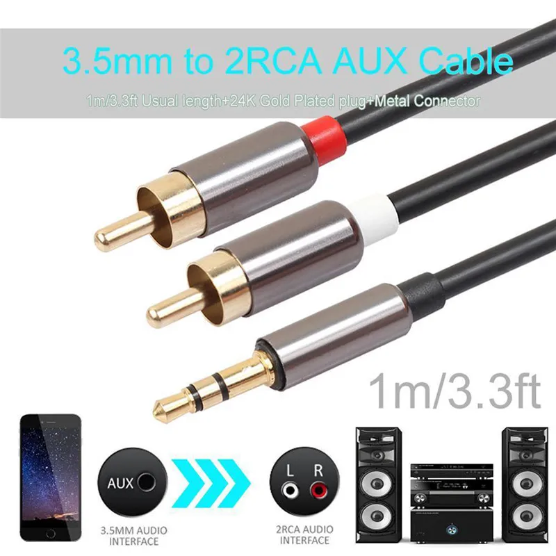 

RCA Cable Jack 1M 3.5mm Male Jack To 2 RCA Male AUX Stereo Analog Audio Y Adapter Cable Cord