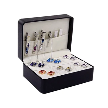 

6-Compartment Cufflink Necktie Tie Clip Bar Storage Display Case Box (Black)