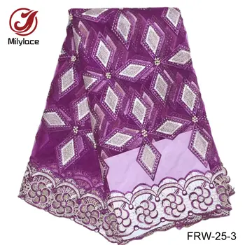 

High quality french tulle lace fabric with stones same pattern design ankara lace embroidery lace fabric for garment FRW-25