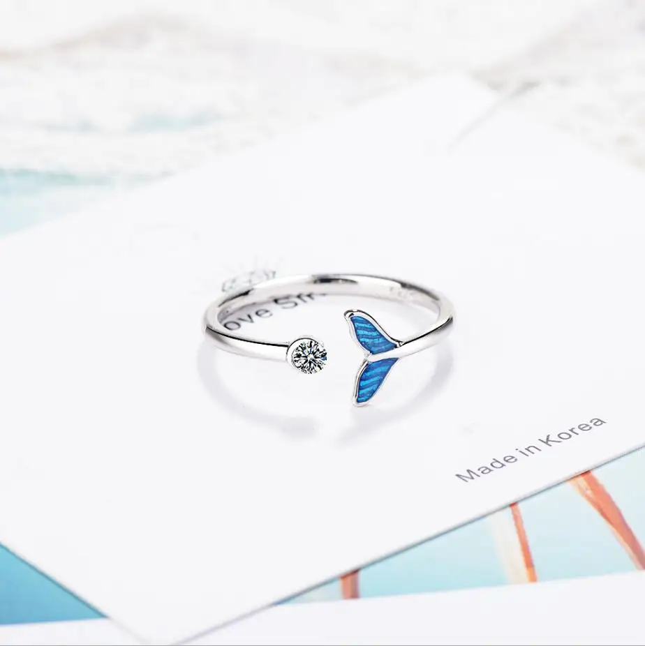 INALIS бренд Серебро 925 пробы синий хрустальная Русалочка Bubble открытым кольца для женщин Творческий модные украшения