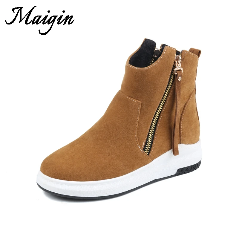 Maigin 2018 Big Size 10 Ankle Boots New Round Toe Flat Shoes Women New Fashion Autumn Winter Fringe Sneakers Women Casual Shoes