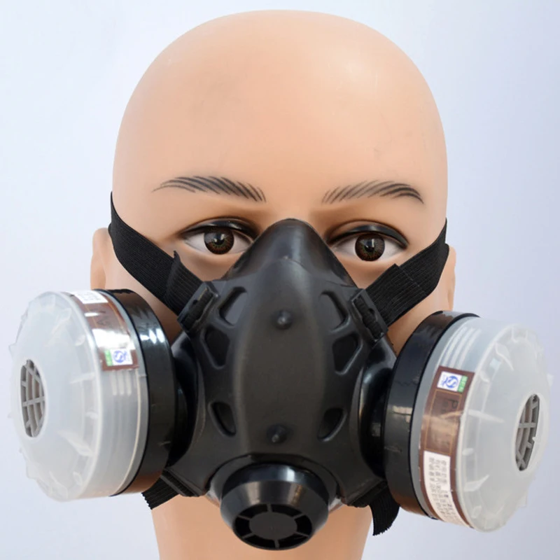 Противогаз на половину лица с двойным картриджем, Пылезащитная маска с глазами, анти-химический фильтр, респиратор для лица, спрей