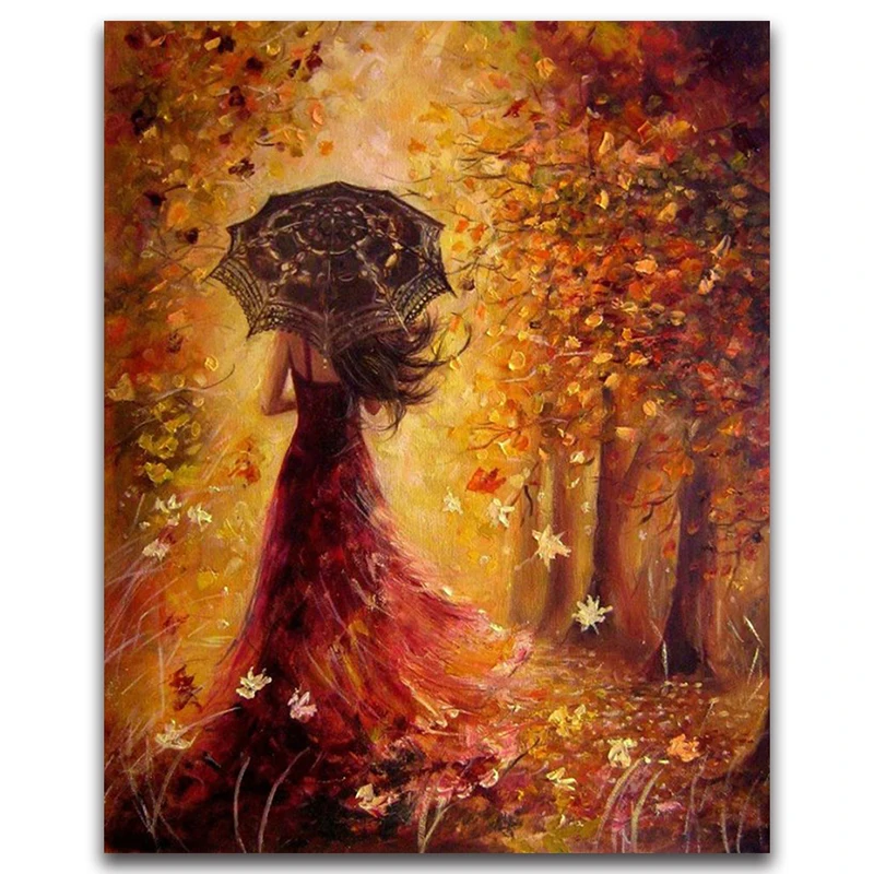 

5D DIY Diamond Painting Woman Back Umbrella scenic full square Diamond Painting Cross Stitch Maple Leaf Needlework Home Decor