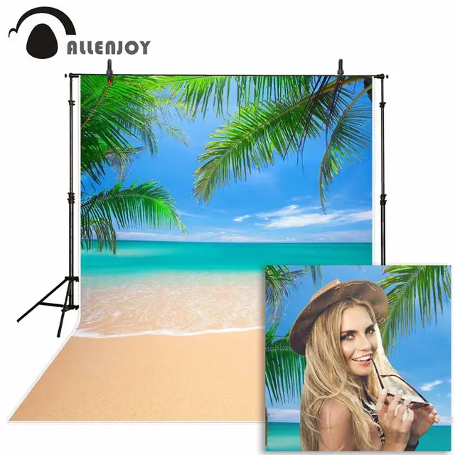 Allenjoy backdrop for photographic studio green palm tree tropical sand beach sea summer photo background fotografia photocall