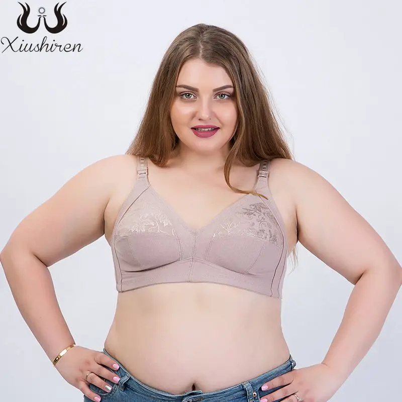 Xiushiren Cotton Everyday Wireless Full-Coverage Leisure Bras Embroidery Bra Top Women Lace Underwear Plus Size Bralette 38D-48E