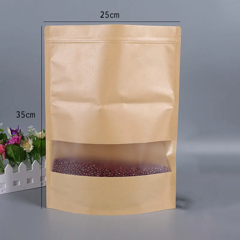 Крафт-бумажный пакет с замком на молнии с окном, подарочная упаковка для чая, пакеты для хранения еды