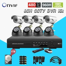 TEATE 8CH CCTV DVR Kit DVR NVR HVR 3in1 video recorder System 960H realtime and IP66 color CMOS 1TB HDD CK-106