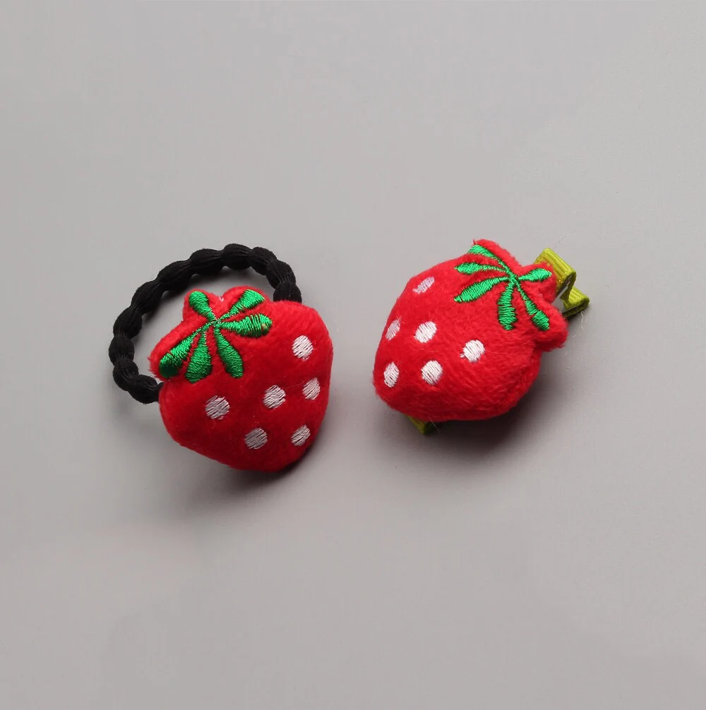 Creative Newly Design Short Plush Strawberry Fruit Hairpins Headwear