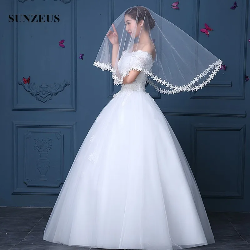 

Veu De Noiva Curto Short Wedding Veils With Lace Edge One Layer Ivory Veil For Brides WV120