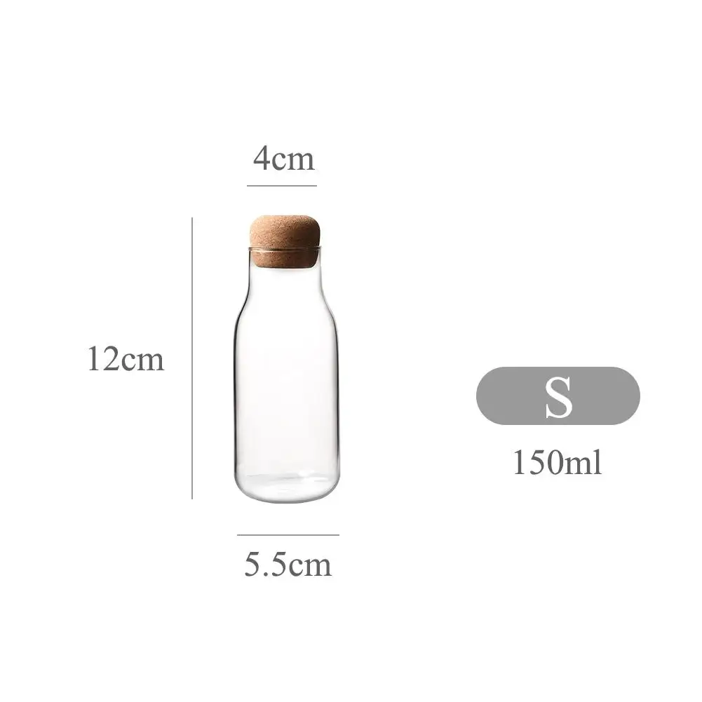 New Home Kitchen Cork Glass Bottle Heat Resistant Milk Juice Bottle Transparent Storage Can Sealed Tea Coffee Storage Tank