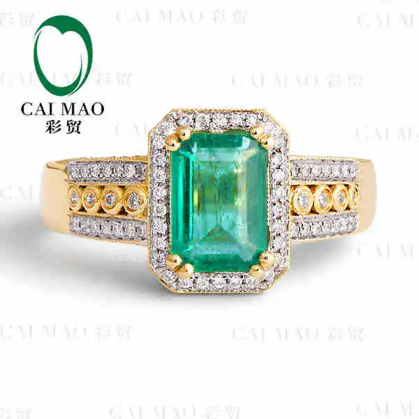 

CaiMao 1.96 ct Natural Emerald 18KT/750 Yellow Gold 0.60 ct Round Cut Diamond Engagement Ring Jewelry Gemstone colombian