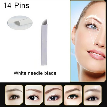 

100 PCS Permanent Makeup Manual Eyebrow Tattoo Bevel Blades 14 Needles