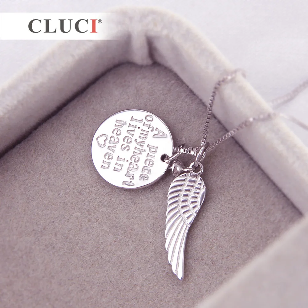 CLUCI 925 Sterling Silver Angle Wing Pendant Mounting A piece lives in Heaven Round Pendant separable necklace diy SP247SB