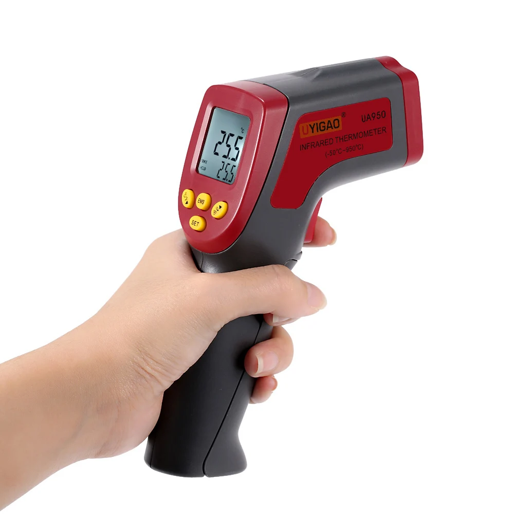 

UYIGAO -50~950C Digital Infrared IR Thermometer 12:1 Handheld Temperature Tester Pyrometer with Backlight Adjustable Emissivity